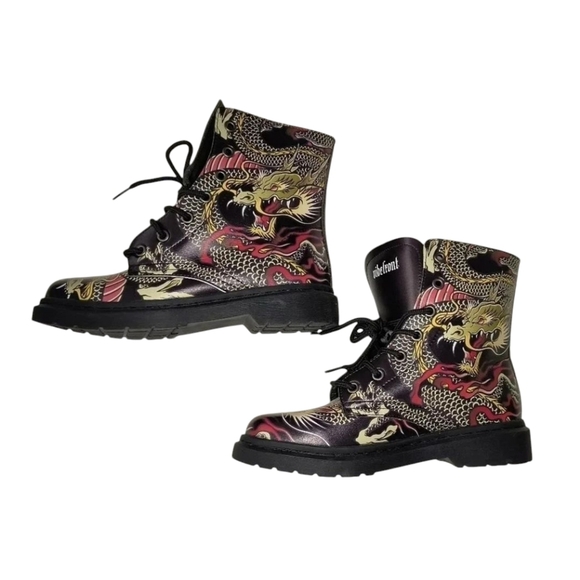 Vibefront Women's (or unisex) Dragon Print Grunge Goth Combat Boots, 8W, 6.5M - Picture 1 of 7